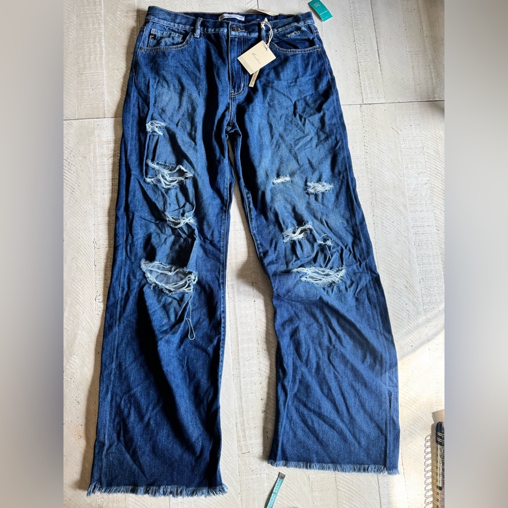 KanCan Women's Wide Leg Jeans - Dark Blue